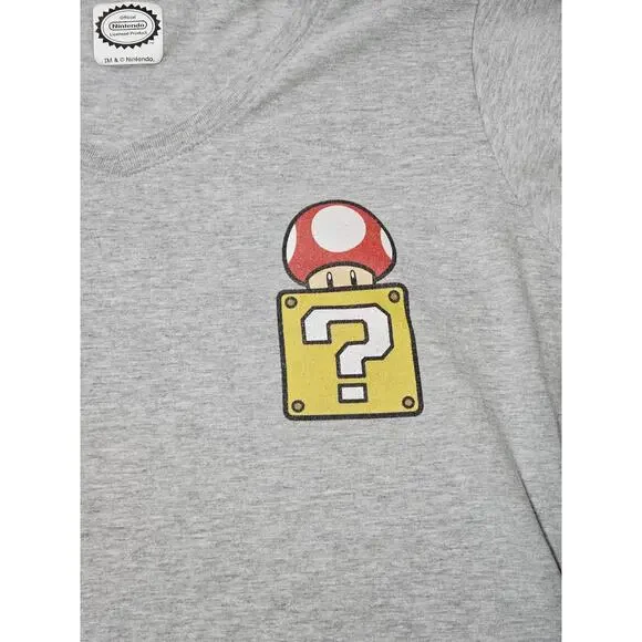 Vtg Official Nintendo Shirt Womens Extra Large Gray Mushroom Mystery Box V Neck - Picture 2 of 8